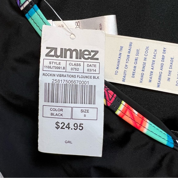 Malibu Black Rockin Vibrations Flounce Bikini Top. NWT. Size Small. - Picture 4 of 7